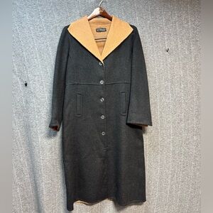 Peruvian Connection Black w/ Tan Alpaca & Wool Blend Long Coat